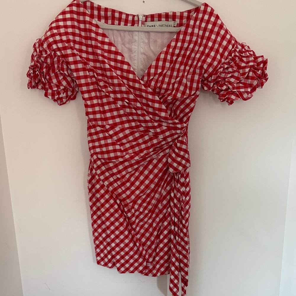 Fame and Partners Red Gingham Russo Wrap Dress